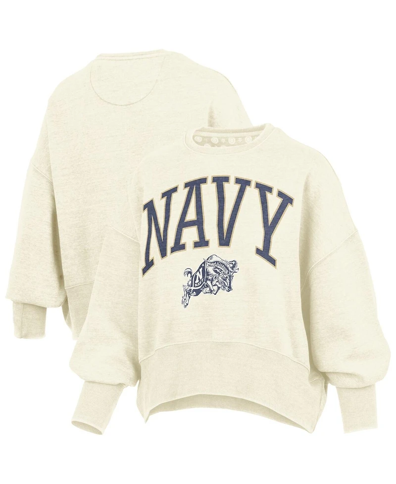 Pressbox Women's Natural Navy Midshipmen Oversized Waist-Length Crewneck Sweatshirt