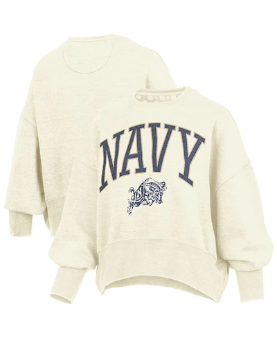 Pressbox Women's Natural Navy Midshipmen Oversized Waist-Length Crewneck Sweatshirt