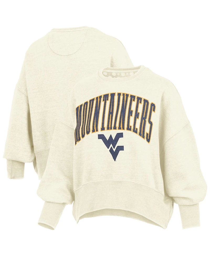 Pressbox Women's Natural West Virginia Mountaineers Oversized Waist-Length Crewneck Sweatshirt
