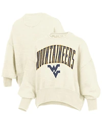 Pressbox Women's Natural West Virginia Mountaineers Oversized Waist-Length Crewneck Sweatshirt