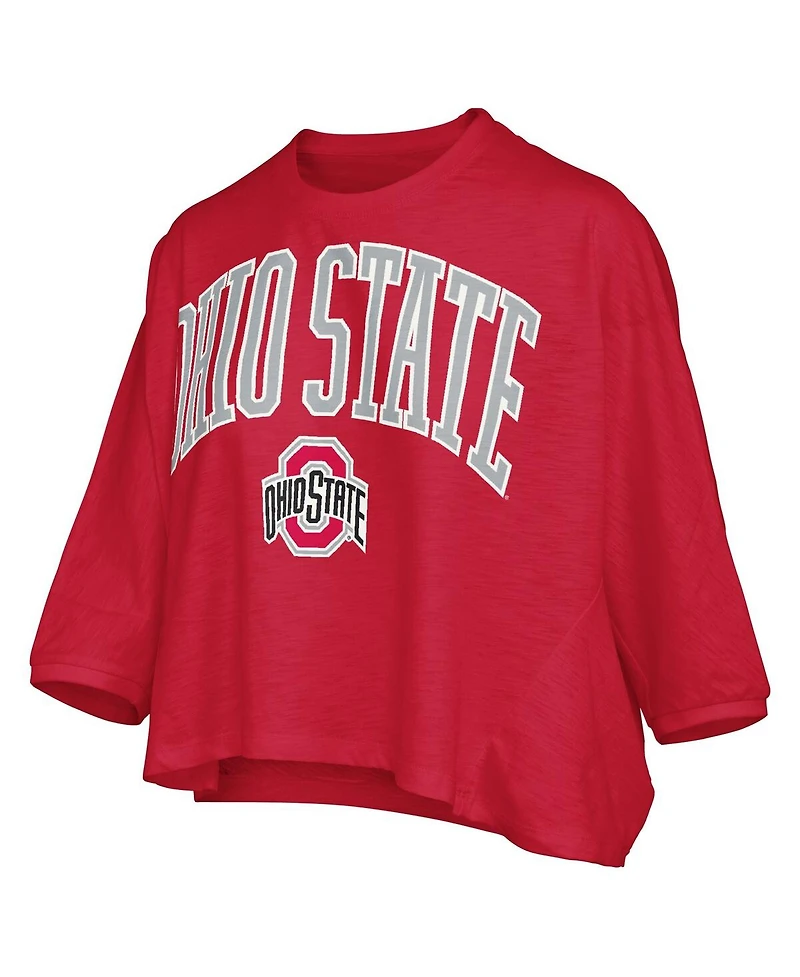 Pressbox Women's Scarlet Ohio State Buckeyes Midi Arch Over Logo Oversized T-Shirt