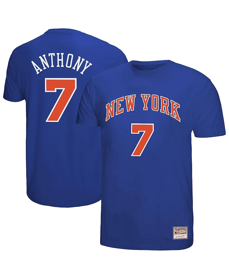 Mitchell & Ness Men's Carmelo Anthony Royal New York Knicks Hardwood Classics Retro Name Number T-Shirt