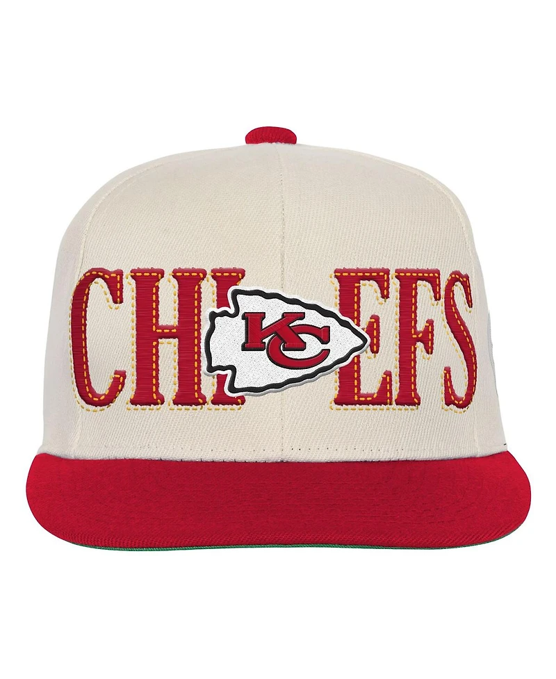 Mitchell & Ness Big Boys and Girls Cream/Red Kansas City Chiefs Across the Board Vintage Snapback Hat