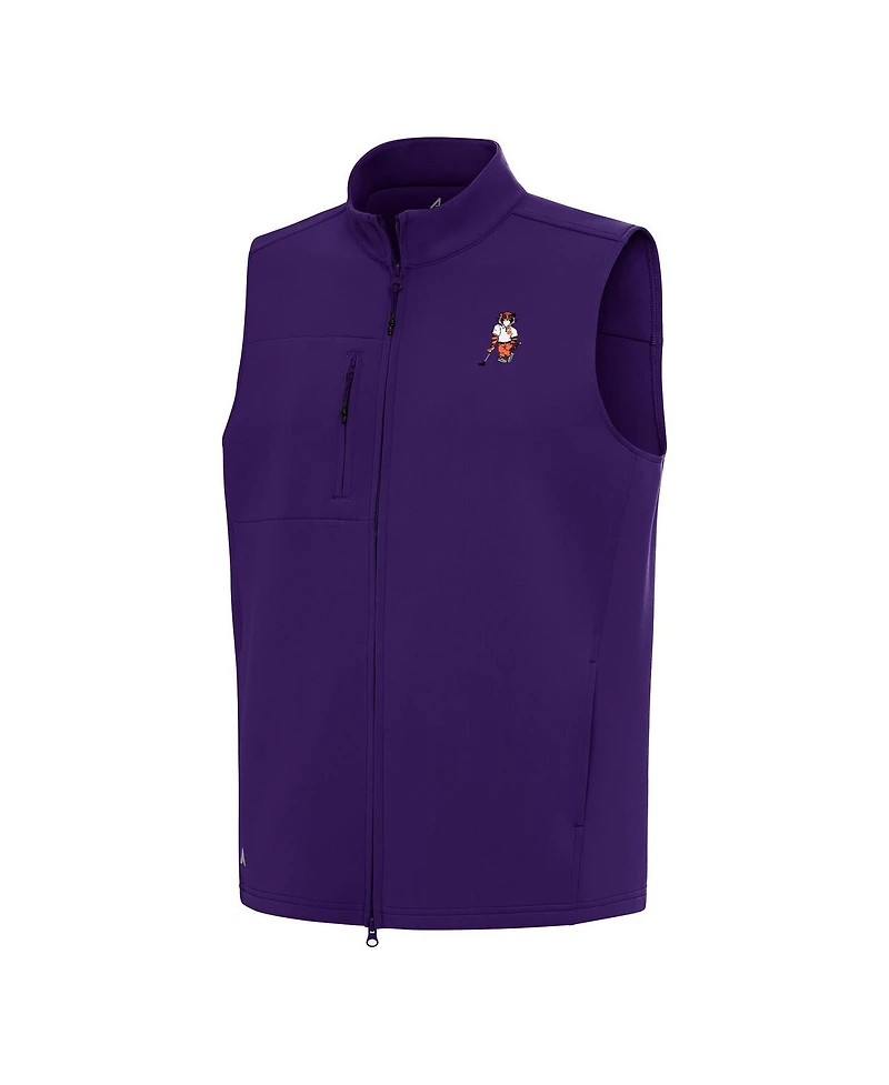 Antigua Men's Purple Clemson Standing Tiger Golf Demand Full-Zip Vest