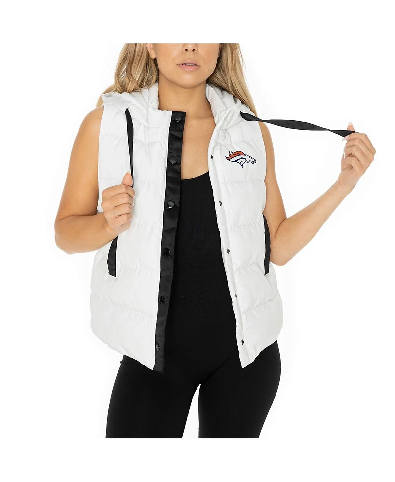 Gameday Couture Women's White Denver Broncos Hooded Full-Snap Puffer Vest
