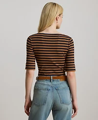 Lauren Ralph Petite Striped Stretch Cotton Boatneck Tee