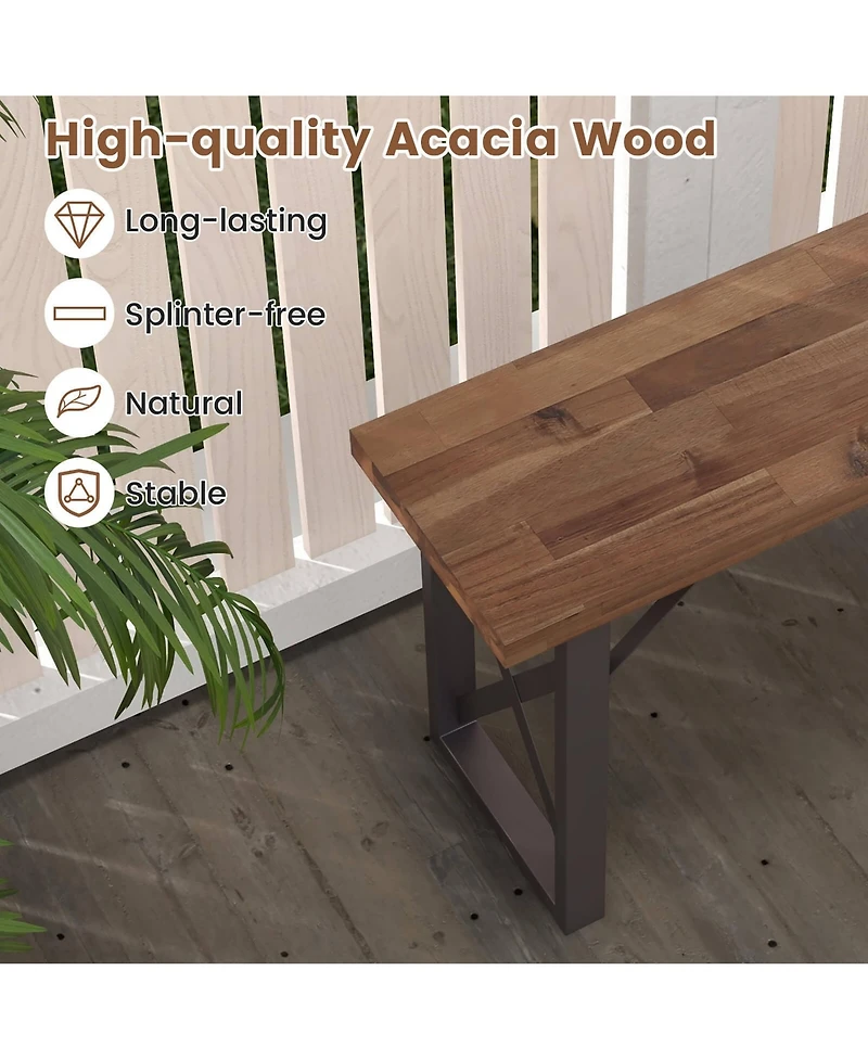 Gymax 59'' Outdoor Acacia Wood Benches Set of 2 for 2-3 Person w/ Metal Support