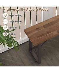 Gymax 59'' Outdoor Acacia Wood Benches Set of 2 for 2-3 Person w/ Metal Support