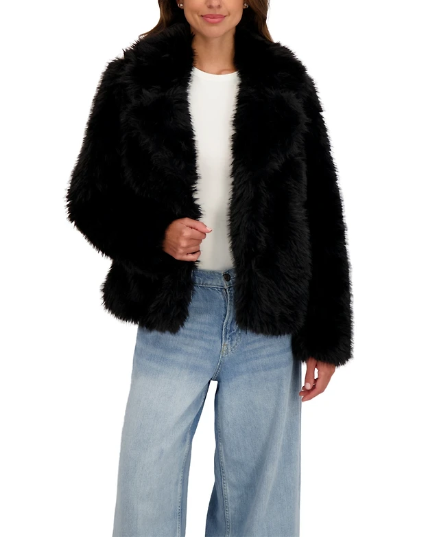 Fur Collar Sebby Collection Hooded Faux Fur Coat Sebby Collection