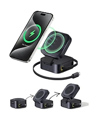 Baseus PicoGo Wireless Charger, Qi2 Certified 15W Magnetic Charger Stand with 65W Retractable Cable, 2-in-1 Wireless Charging Station for Tablet