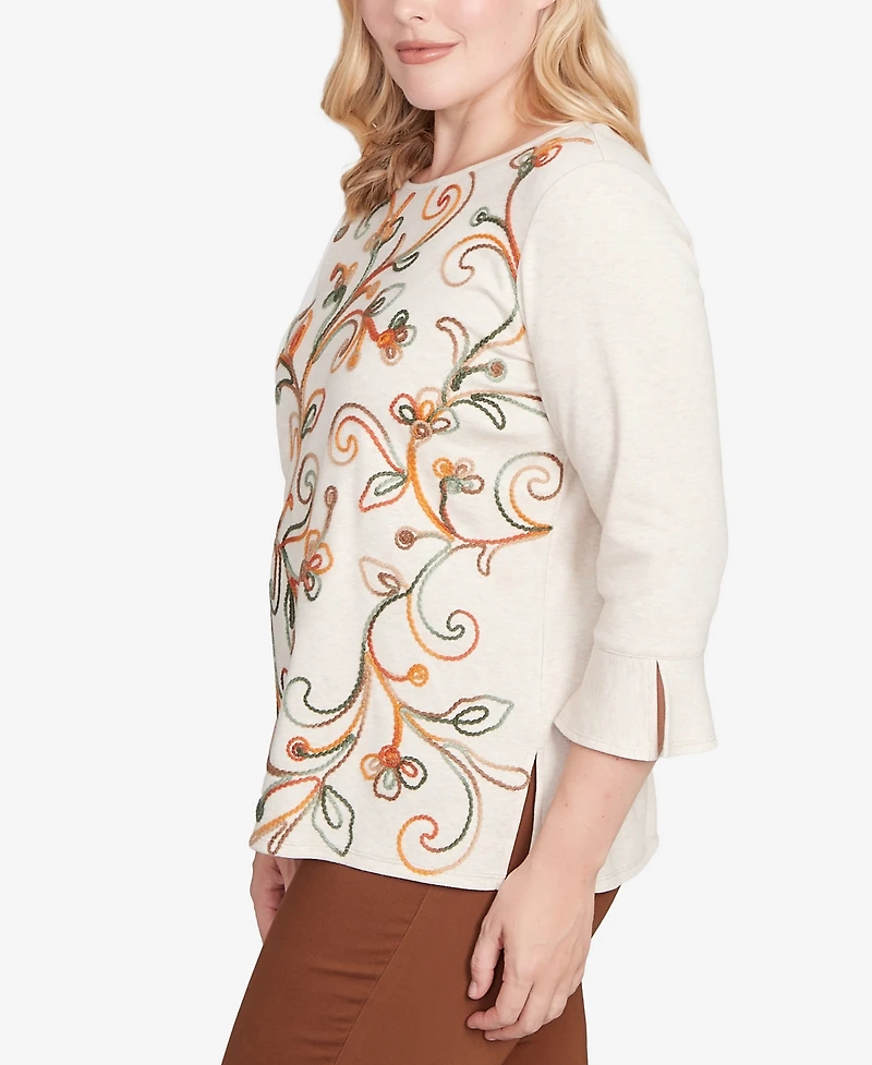 Alfred Dunner Petite Textured Scroll Knit Top
