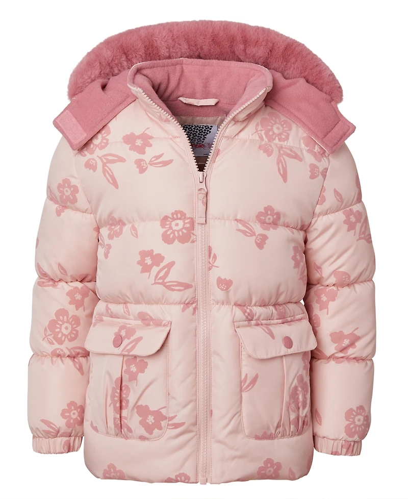 Kensie Girl Toddler and Little Girls Flocked Floral Puffer Jacket