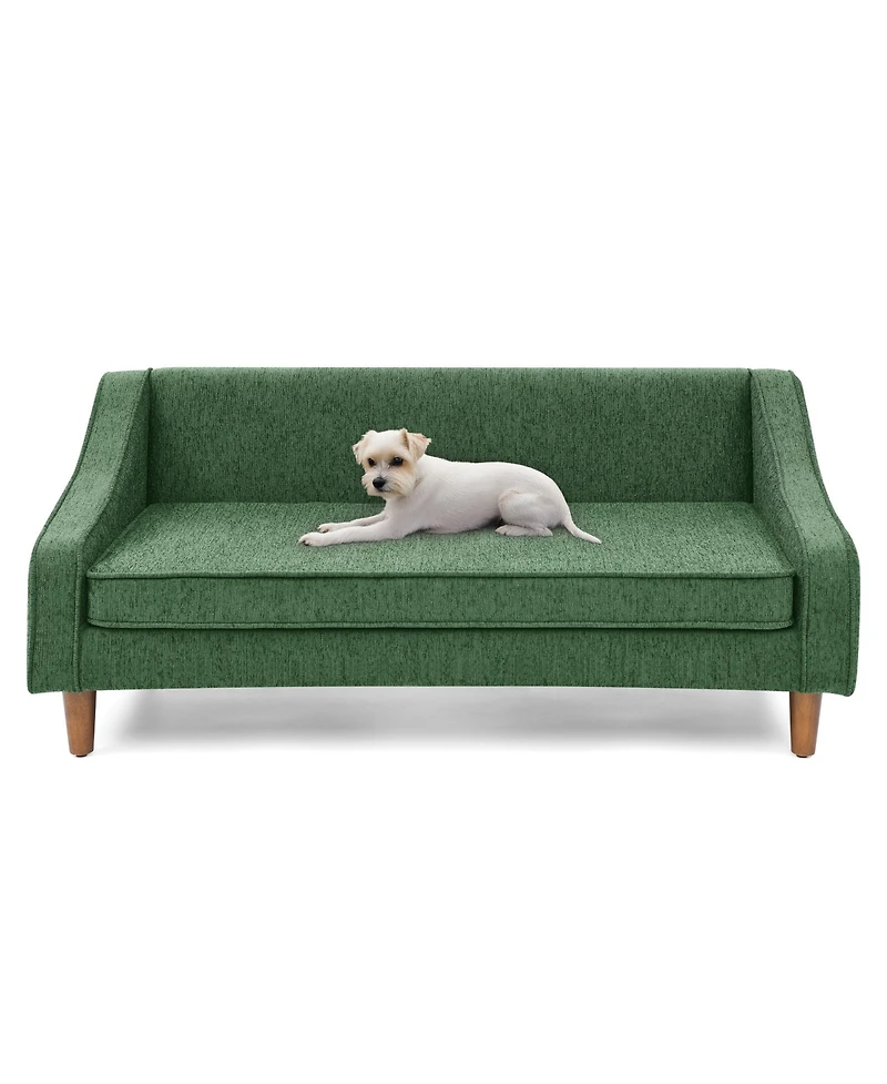Aostirmotor Green Durable Elevated Dog Sofa Bed Pet Sofa with Modern Irregular Armrest Design Comfortable Soft Dog Sofa