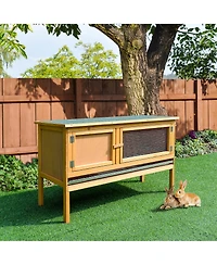 PawHut Wooden Rabbit Hutch Bunny Cage with Openable Waterproof Roof