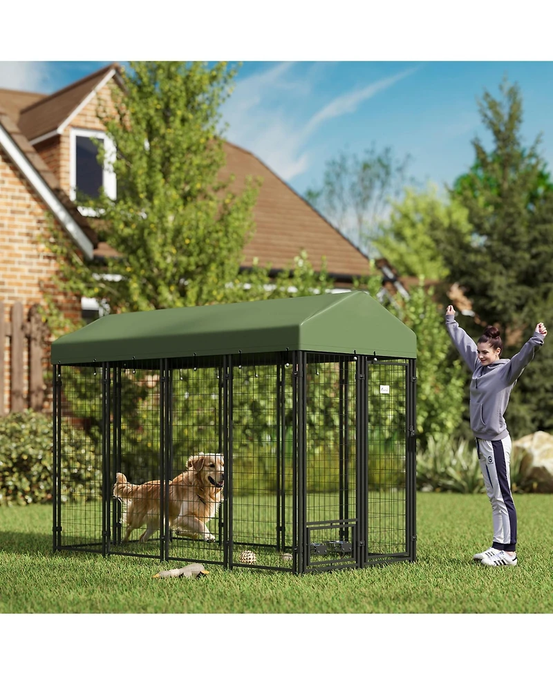 PawHut Dog Kennel, Welded Wire Heavy Duty Dog Run, 8' x 4' x 6',