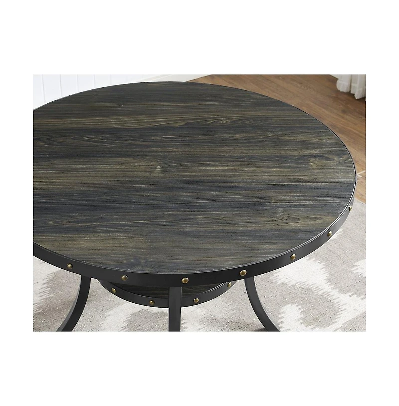 Roundhill Furniture Biony Espresso Wood Dining Set with Fabric Nailhead Chairs