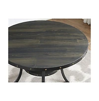 Roundhill Furniture Biony Espresso Wood Dining Set with Fabric Nailhead Chairs