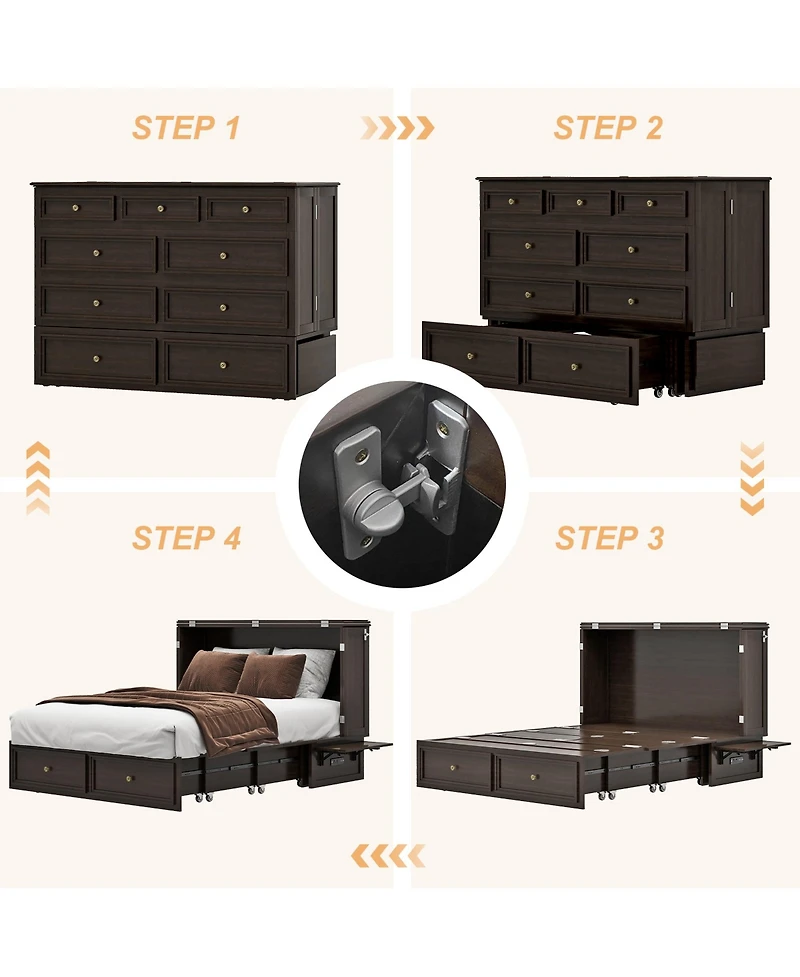 Livelylodge Murphy Bed Cabinet with Drawer Includes Storage Cabinet, Suit for Home Office, with Charging and Usb Port, Warm White Twin Murphy Bed Cabi