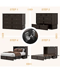 Livelylodge Murphy Bed Cabinet with Drawer Includes Storage Cabinet, Suit for Home Office, with Charging and Usb Port, Warm White Twin Murphy Bed Cabi