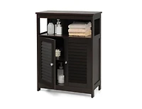 Slickblue Farmhouse Bathroom Linen Cabinet with Louvered Doors and Open Storage Shelf