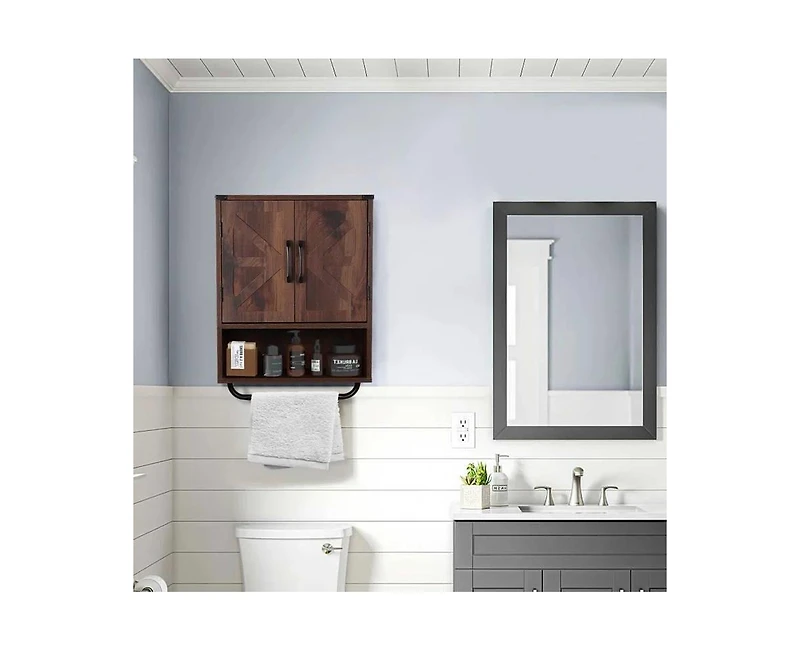 Slickblue Rustic Farmhouse Bathroom Cabinet with Towel Bar and Wall-Mounted Design