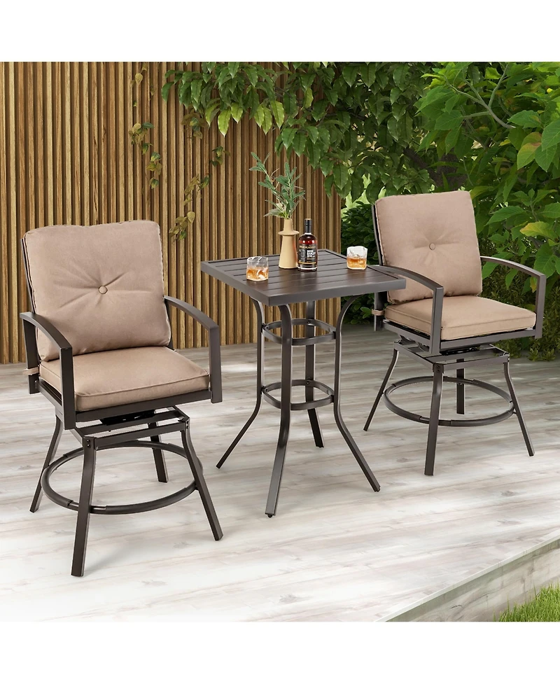 Costway Patio 3pcs Swivel Bar Height Bistro Set Cushioned Table Stools Furniture Outdoor