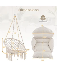 Akiudex Boho Hanging Chair with Thick Cushion and Macrame Details