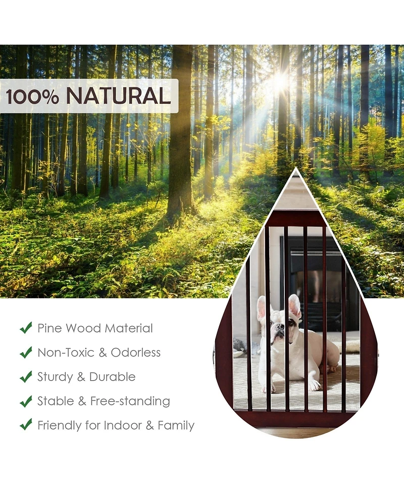 Akiudex 4-Panel Foldable Wooden Pet Gate with Lockable Door and Adjustable Shape