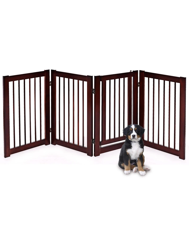 Akiudex 4-Panel Foldable Wooden Pet Gate with Lockable Door and Adjustable Shape
