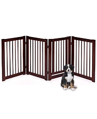 Akiudex 4-Panel Foldable Wooden Pet Gate with Lockable Door and Adjustable Shape