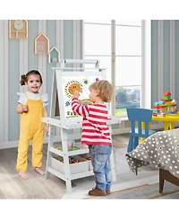 Akiudex 3 in 1 Wooden Art Easel with Double Sided Board and Storage for Kids