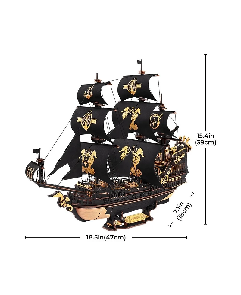Robotime 3D Puzzles, Wooden Puzzle with Pirate Ship Theme, Building Toys for Kids Adults, Black, 18.5"7.1"15.4