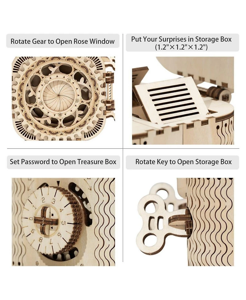 Robotime Puzzle Box 3D Wooden Puzzle Model Kits, Beige, 4.9"4"3.4"