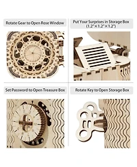 Robotime Puzzle Box 3D Wooden Puzzle Model Kits, Beige, 4.9"4"3.4"