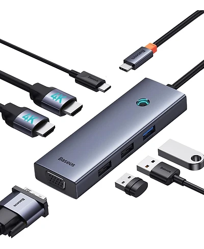 Docking Station Dual Monitor, Baseus 7 in 1 Laptop Docking Station 3 Monitors, Usb C Hub with 4K Hdmi, Vga, 100W Pd, 3 Usb