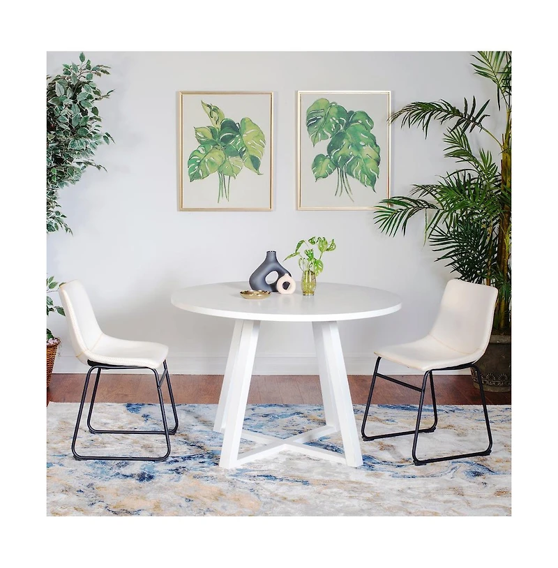 Roundhill Furniture Varna 3-Pc Round Dining Set, Trestle Dining Table with 2 Chairs, White