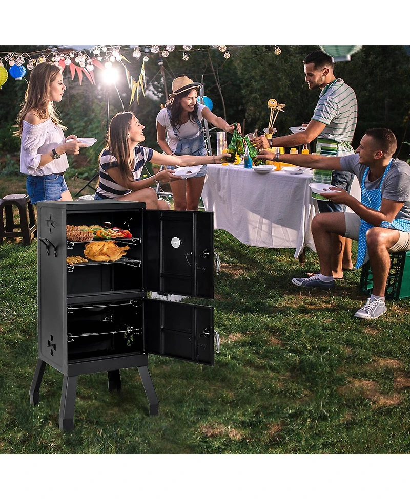 Costway Vertical Charcoal Smoker Bbq Barbecue Grill w/ Temperature Gauge Outdoor