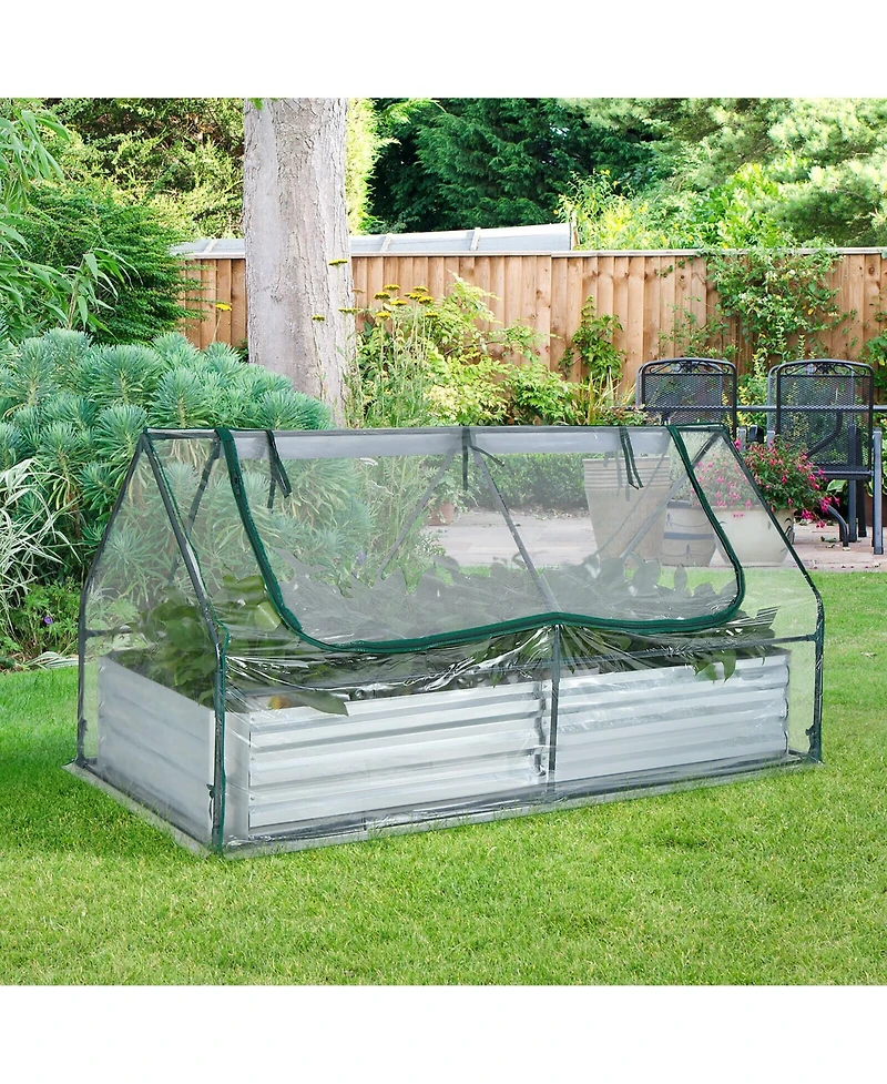 Gymax Galvanized Steel Raised Garden Bed Metal Planter Box Kit w/ Mini Greenhouse Cover
