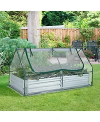 Gymax Galvanized Steel Raised Garden Bed Metal Planter Box Kit w/ Mini Greenhouse Cover