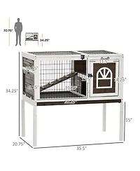 PawHut Wood Rabbit Hutch, Elevated Guinea Pig Cage with Run,