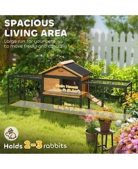 PawHut 85" Rabbit Hutch Outdoor with Steel Run, Removable Plastic Tray