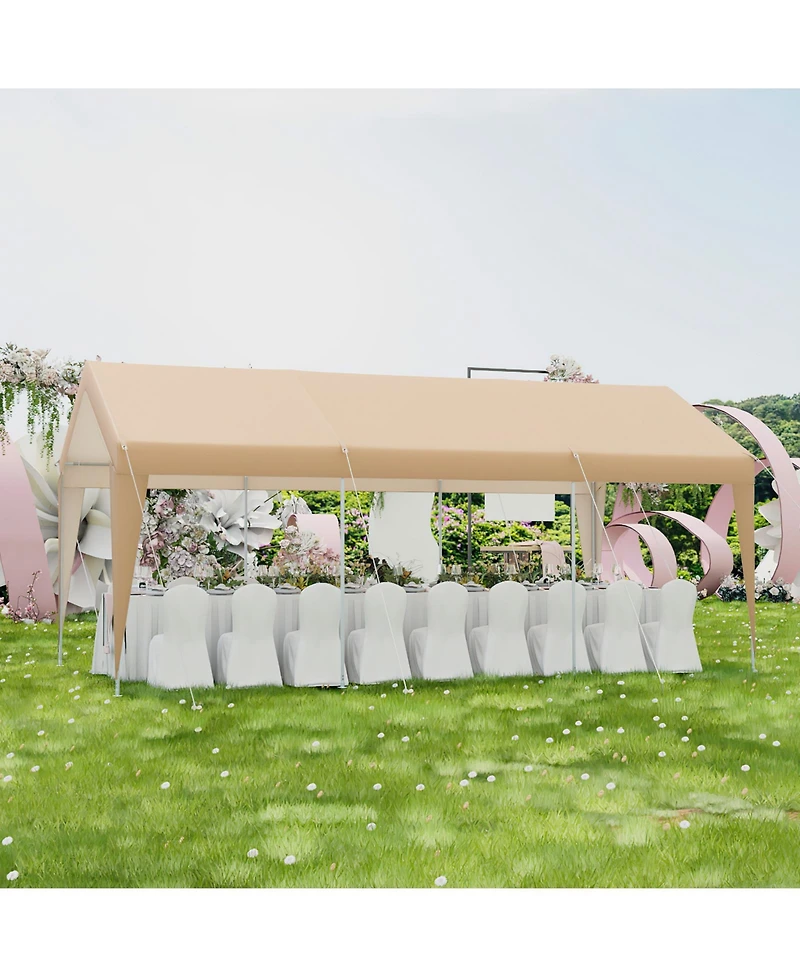 Akiudex 10x20 Ft Heavy-Duty Carport with Removable Sidewalls and Pe Canopy Cover