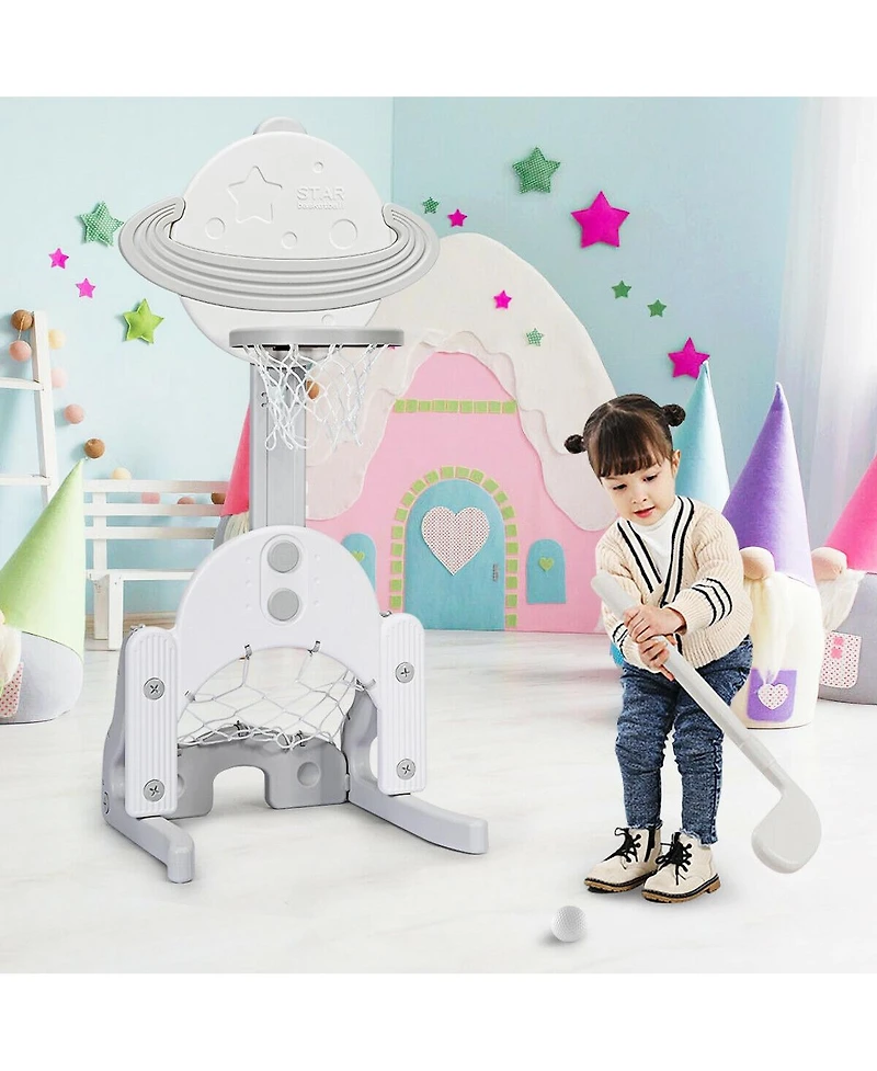 Akiudex 3 in 1 Adjustable Kids Basketball Hoop with Soccer and Golf Game