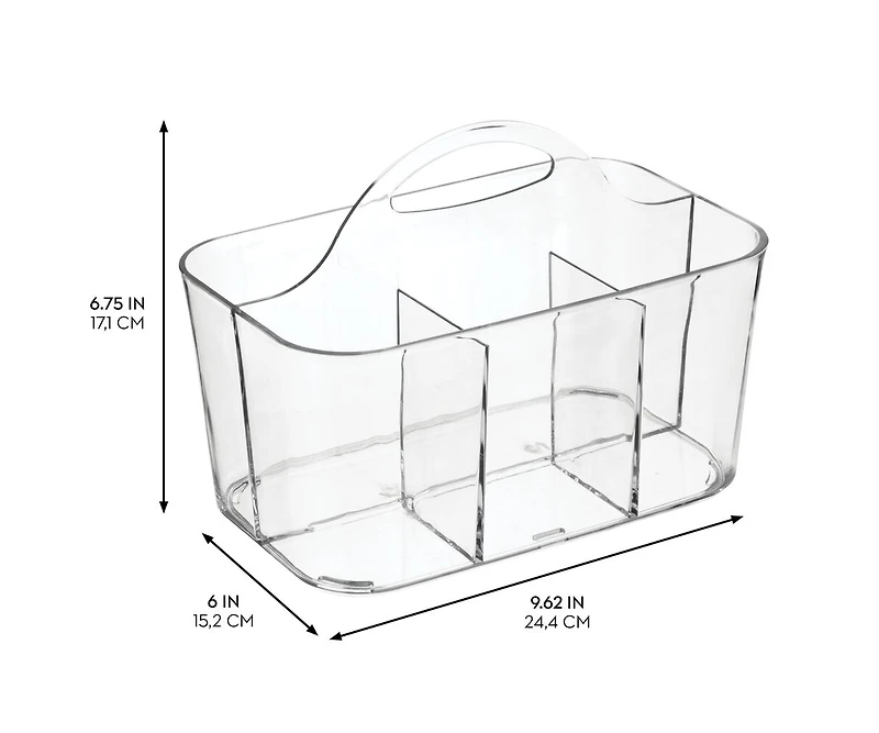 iDesign 4-Section Storage Caddy with Handle, Set of 2, Clear, Made in Usa