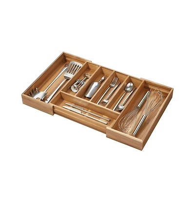 iDesign Expandable Acacia Wood Cutlery Drawer Organizer -Natural