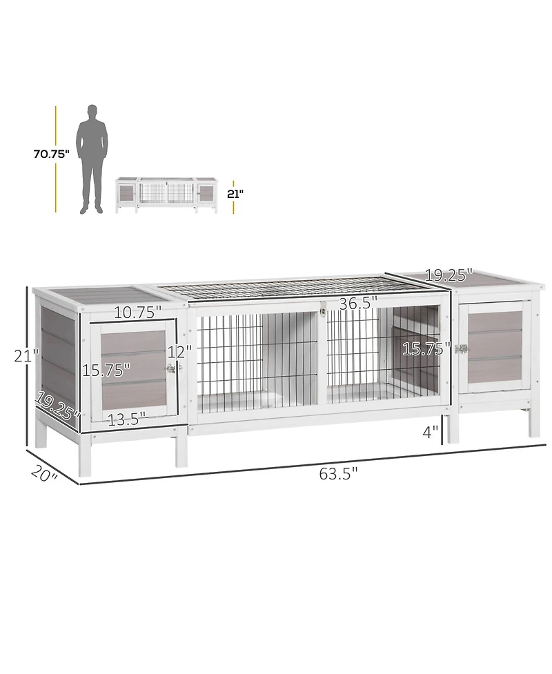 PawHut Rabbit Hutch, Bunny Cage, Guinea Pig House,