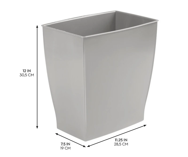 iDesign Small Rectangular Bathroom Trash Cans - Set of 2 - Gray - Made in Usa