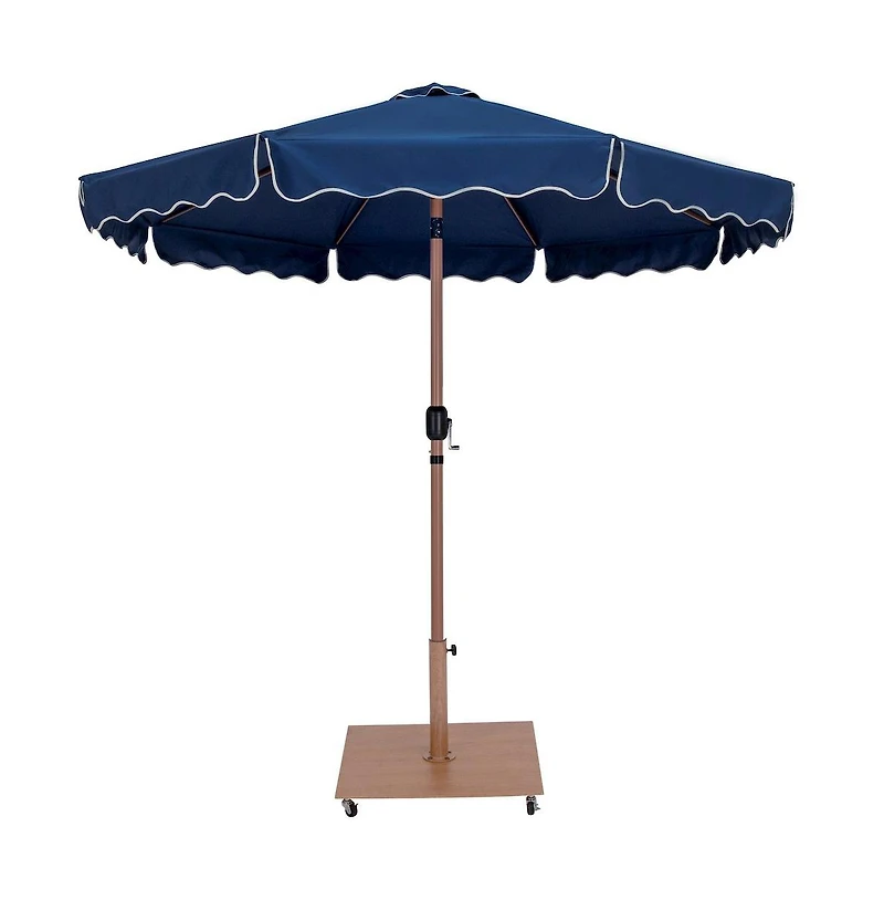 Meridian Furniture Amalfi Navy With Cream Piping / Teak Metal Patio Umbrella with Base Sets