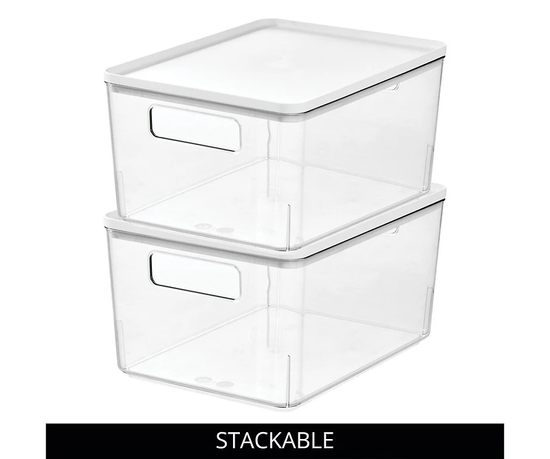 iDesign Pantry Bin with Removable Lid for Kitchen, Set of 3, Clear/White