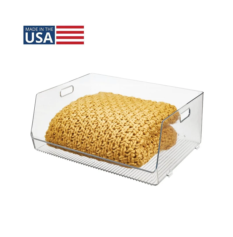 iDesign Stackable Open-Front Storage Bin with Handles - Clear - Made in Usa